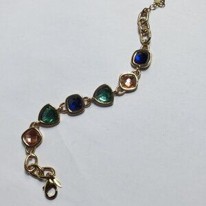 Vintage Signed gemstone gold tone bracelet